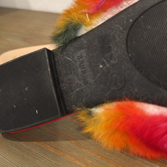 Bamboo multicolored rainbow furry (vegan) hard bottomed slides/mules size 10 - Picture 11 of 11